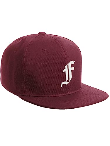 Daxton Classic Snapback Hat Old English Font Alphabet A to Z Flat Bill Visor Cap, Burgundy Hat, White F