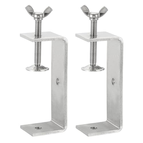 Image of sourcing map 2 Pcs 304 Stainless Steel C Clamps 100mm Square Mini Tiger Clamp Adjustable Heavy Duty Metal U Clip with Butterfly Screws for Woodworking Welding Mounting, Silver