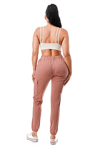Petalroz Women's Cargo Joggers Drawstring Hiking Pants For Women Outdoor Casual Athletic Workout With Pockets,Lotusroot Pink,Large #TOP4
