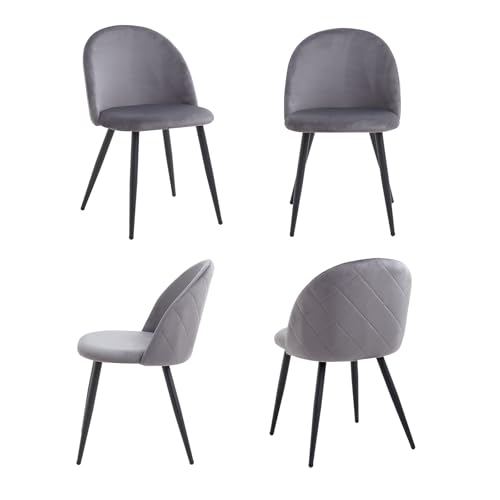 JZGORC Pack de 4 Silla de Comedor, Silla de Comedor de Terciopelo Suave, con Patas de Metal, con Almohadilla Protectora Ajustable - Gris