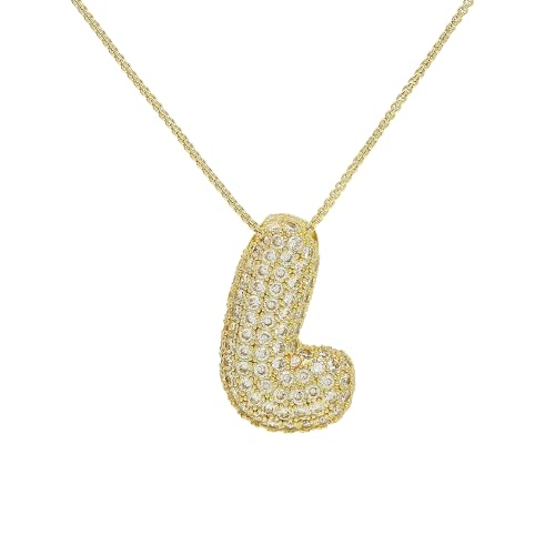 DIOWUS Bubble Letter Necklace Gold for Women，Charm Balloon Initial Letter Pendant Zirconia Inlaid Necklaces Fashion Gifts Jewelry (Big Bubble Gold-L)