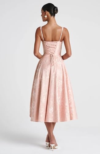 Maxianever Jacquard Floral Satin Prom Dresses Formal Corset Ruched A Line Tea Length Wedding Guest Dress For Women Brown 10 #TOP1