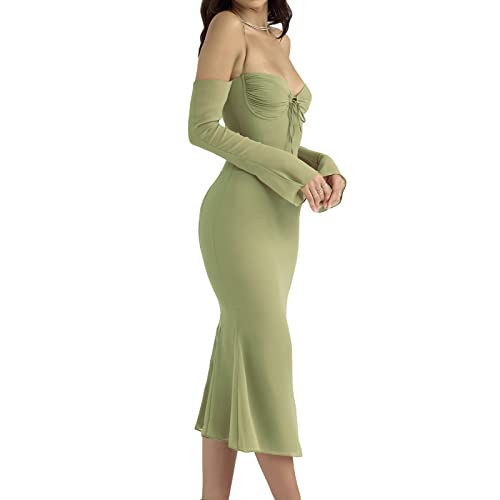 Sexy Women Sleeveless Backless Cutout Maxi Dress Y2K Tie Dye Print Long Dress Bodycon Night Party Summer Dress (Grass Green, S) #TOP3