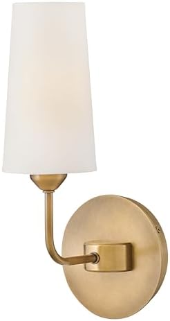 Hinkley Lewis Medium Single Light Wall Sconce, Tall, Tapered Drum Natural Paper Shade w/Fine Stitching Detail, Slender Silhouette, Heritage Brass Finish