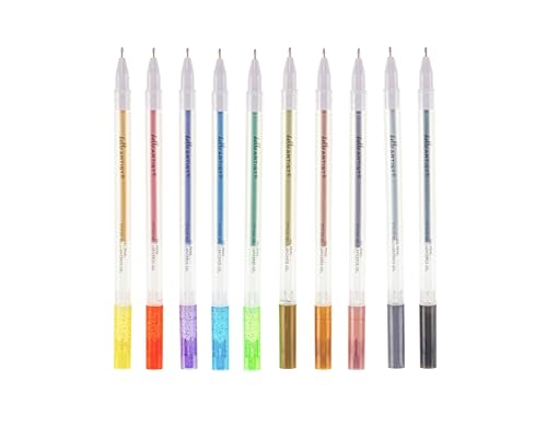 Image of Gel Pens, Set of 10, Metallic and Glitter Colors, Vibrant Colors, Non-Toxic, For Artists, Journaling, Drawing, Coloring, Quick Drying
