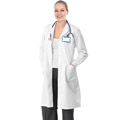 AIESI® Bata de Laboratorio Medico para Mujer blanco de algodón 100% sanforizado talla 46