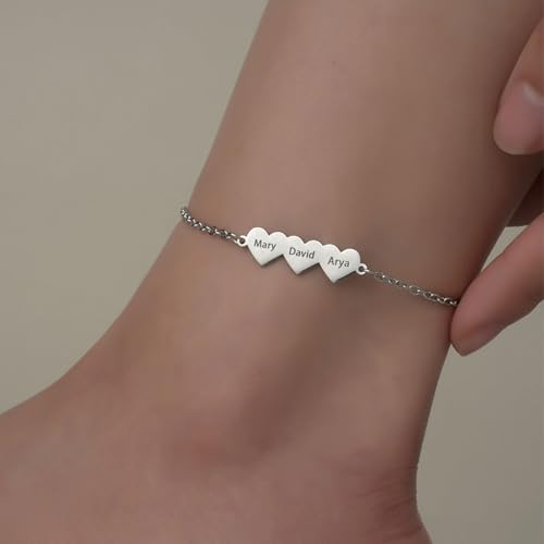 JINMA Personalized Heart Anklet for Women, Custom Name Stainless Steel Triple Heart Bracelet, Adjustable Summer Beach Jewelry Gift for Her, Bridesmaid Gift — view 5