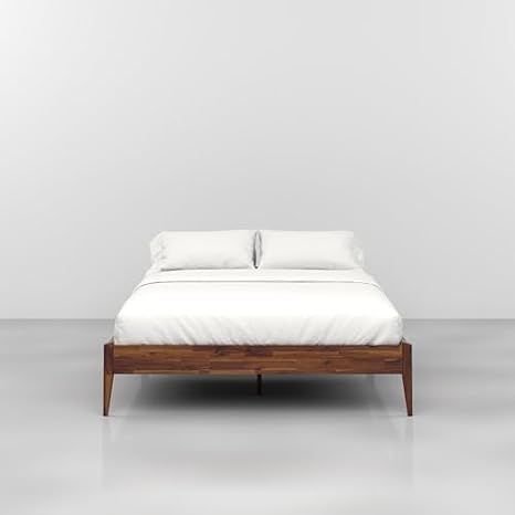 Bme Dinkee 15-Inch Solid Wood Queen Platform Bed Frame - Japanese Joinery, Minimalist Style - Wood Slats, Easy Assembly, No Box Spring Needed - Chocolate