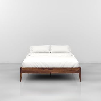 Bme Dinkee 15-Inch Solid Wood Queen Platform Bed Frame - Japanese Joinery, Minimalist Style - Wood Slats, Easy Assembly, No Box Spring Needed - Chocolate