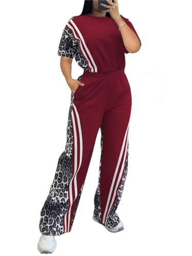 Ensemble léopard femme manches courtes pantalon droit fluide