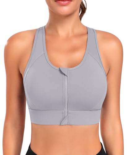 Image of JoyGirl Zip Front Sports Bra for Women High Impact Gym Bra (Purple,M)