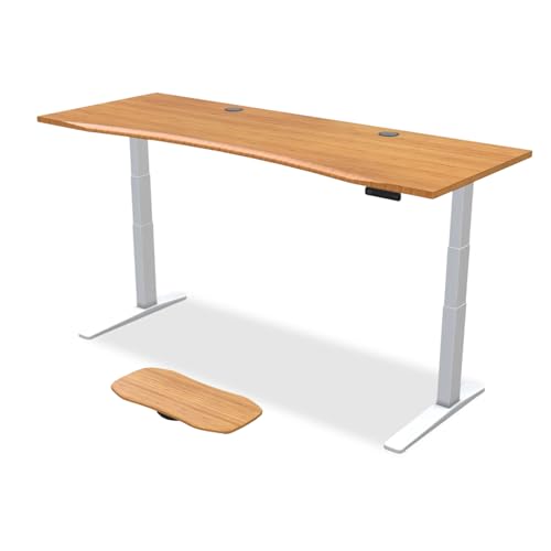 UPLIFT DESK Bamboo Curve (80 x 30 inch) Standing Desk 2-Leg V3 Adjustable Stand Up C-Frame (White), Advanced Keypad, Wire Grommets, Wire Tray, Rocker Board