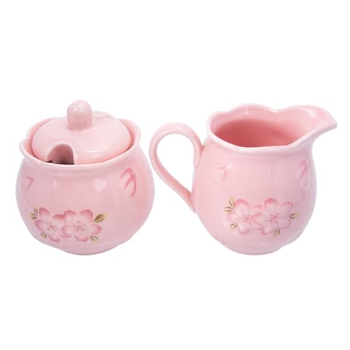 Uonlytech Set Barattolo Zucchero e Lattiera in Ceramica Rosa Design Creativo e Naturale, per Ristoranti e Case, Elegante e Funzionale
