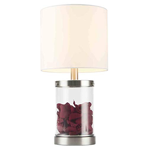 Vonluce Fillable Table Lamp, Modern Desk Lamp With Clear Glass Fillable Base, 18" Nautical Coastal Sea Accent Lamp With Fabric Shade And Steel Base For Seashell Nightstand Living Room Office #TOP4