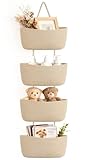 Dahey Over The Door Hanging Basket 4-Tier Woven Boho Wall Mounted Storage Organizer with Hooks for Bedroom Nursery Bathroom Apartments Dorm Pantry Decor, Jute