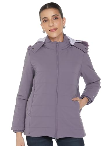 Image of Qube By Fort Collins Women's Medium-Length Bomber Jacket with Detachable Hood Stylish Winterwear for All-Day Comfort |Material: Nylon