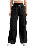Calça cargo feminina leve para caminhada, secagem rápida, casual, viagem, esportiva, cintura elástica, preta, Preto, G