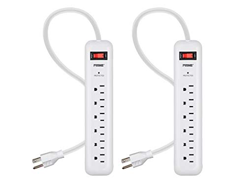 Prime Wire & Cable PB2013X2 6-Outlet Surge Protector with 14-3 SJT 1.5 Cord, 2-Pack,White