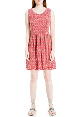 Max Studio Women's Printed Sleeveless Fit And Flare Dress, Baked Apple Daisy Vine, Large #TOP6