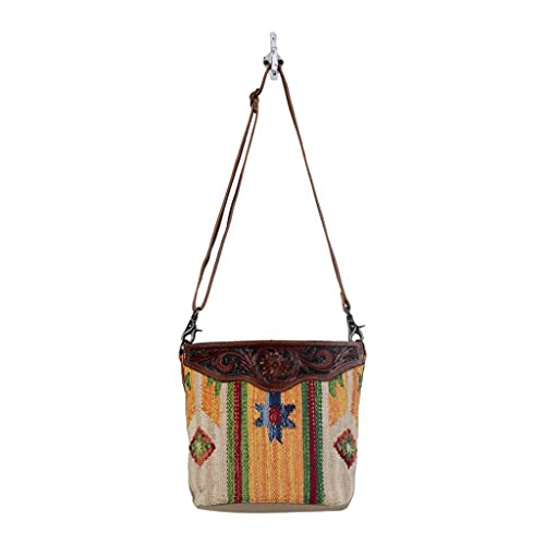 Myra Bagtini Mini Hand-Tooled Bag Upcycled Cotton & Leather S-3059 #TOP3