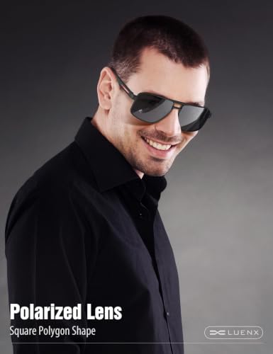 Image of Luenx Aviator Sunglasses Polarized Men Women Square UV400 Driving | Big Head Fit,Polygon Shades,Lightweight,Adjustable Nose Pads,Anti-slip,Impact-resistant,Scratch-Resistant,Gift-Ready Set
