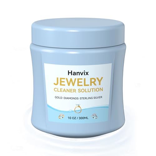 Hanvix 2-in-1 Jewelry Cleaner, Ring Cleaner with Cleaning Brush & Basket, Restores Shine & Brilliance to Gold, Silver, Platinum, Precious Gemstones & Diamond Jewelry, 10oz