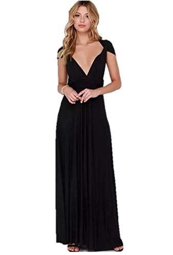 Women Transformer Evening Long Prom Dress Multi-Way Wrap Convertible Floor Length Wedding Halter Maxi Gown High Elasticity (S, Black)