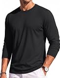 TACVASEN Camisetas Manga Larga Hombre Algodón Suave Uso Informal,Negro,L