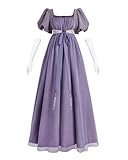 NSPSTT Regency Dress Women Empire Waist & Puffer Sleeve Victorian Tea Party Dress Jane Austen Dresses Ball Gown & Evening Dresses, Purple, M