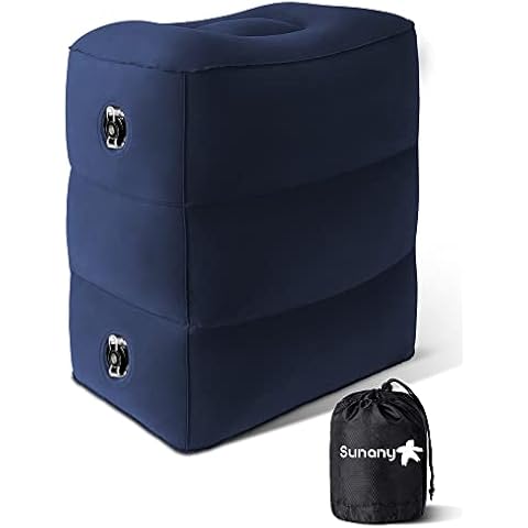 Sunany Inflatable Foot Rest Pillow for Travel, Kids/Adults Airplane Travel Pillow-Adjustable Height Cushions,for Kids to Sleep While Traveling,Suitable for Office, Home and Any Travel(Blue) Cover