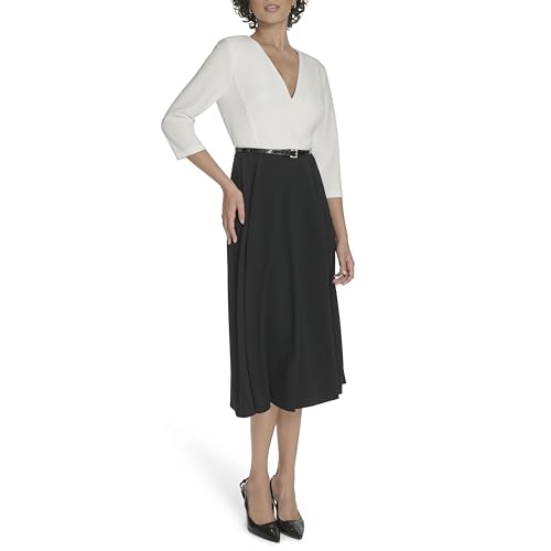 Robe femme Tommy Hilfiger manches longues midi avec col en V chic et motif color block