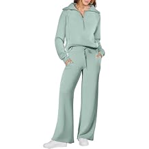 ANRABESS Women 2 Piece Set Sweatsuits Lounge Fall Outfits | Quarter Zip Pullover Wide Leg Pants &amp; Pockets Matching Set,Casu
