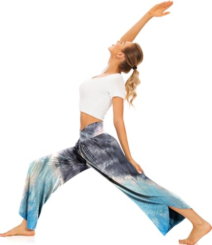 Image of TARSE Women's Wide Leg Yoga Pants Cross High Waist Flowy Split with Pockets | Comfy Lightweight Stretch, Flare Hem Cropped, Loose Dance Pants, Travel & Lounge, Everyday Casual Wear