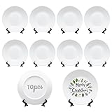 YOUKE OLA 10 Pack Sublimation Blanks White Ceramic Moon Plate with Stand, Sublimation Round Porcelain Plates for Heat Press 8 Inch