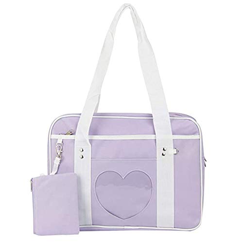 Ita Bag Heart Shape Window Japanese Handbag Large JK Bag Duffle Purse Anime Satchels for Lolita Comic DIY Cosplay Blue