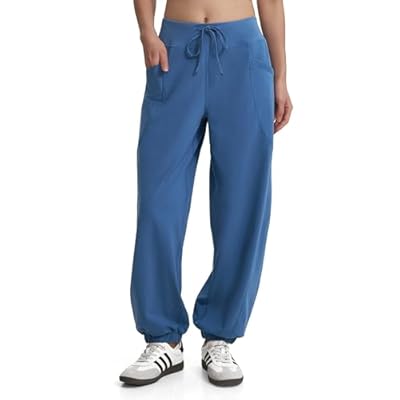 MOOSLOVER Women Baggy Casual Pants Cotton Lightweight Sweatpants Drawstring Mid Waist Athletic Lounge Joggers(XL,Navy Blue)
