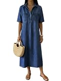 chouyatou Women's Distressed Button Up Denim Polo Shirt Dress Short Sleeve Casual...