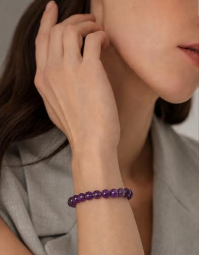 Landorilo Bracelet Femme Pierre Naturelle, 8mm, Fantaisie Améthyste – vue 2