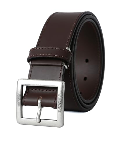 [リーバイス] ベルト メンズ 牛革 レザー 革 カジュアル スクエア バックル ブランド ロゴ 刻印 (ダークブラウン, Free)