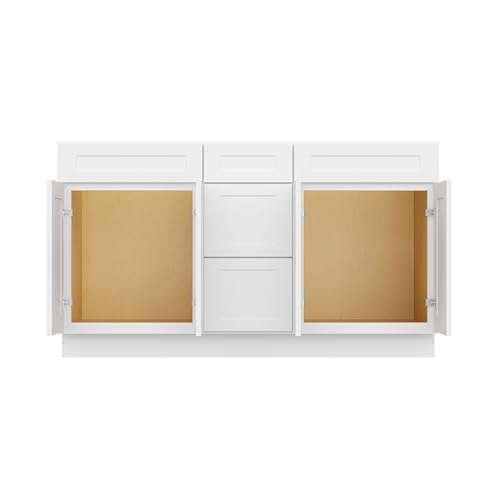Image of Furinno Shaker One Drawer Stack Bath Vanity Cabinet Without Top, Ready to Assemble, 21 D x 60 W x 34.5 H, White