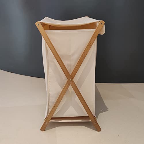 Suiwoyou Bamboo Wood X-Frame Laundry Hamper With Lid Collapsible Dirty Clothes Laundry Basket Foldable Storage For Household, Beige With Lid #TOP1