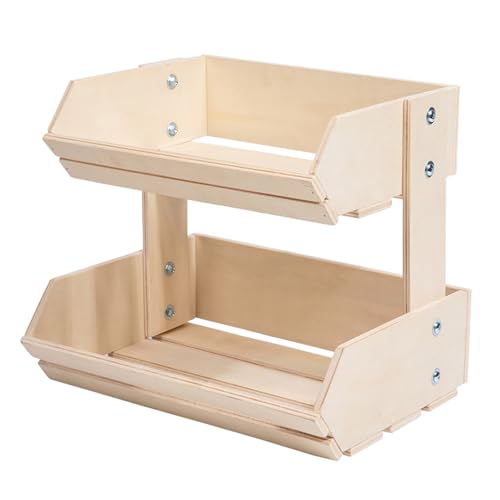 Cesta de frutas de madera resistente con doble capa para una organización ordenada de frutas, verduras y aperitivos en cualquier habitación. Cesta de frutas de madera