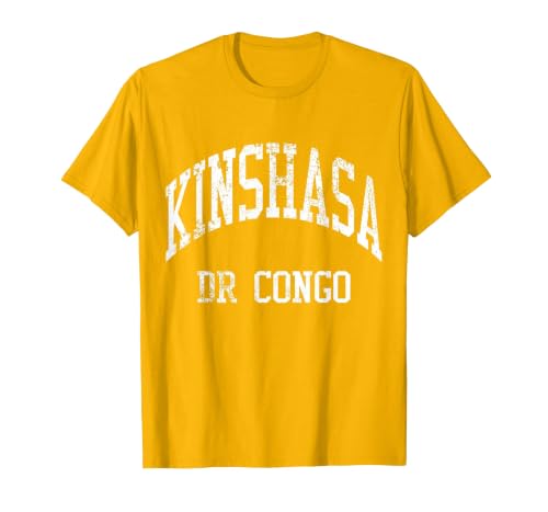 Kinshasa DR Congo Retro 70s College Sports Style T-Shirt, Men, Golden Yellow, 3X-Large