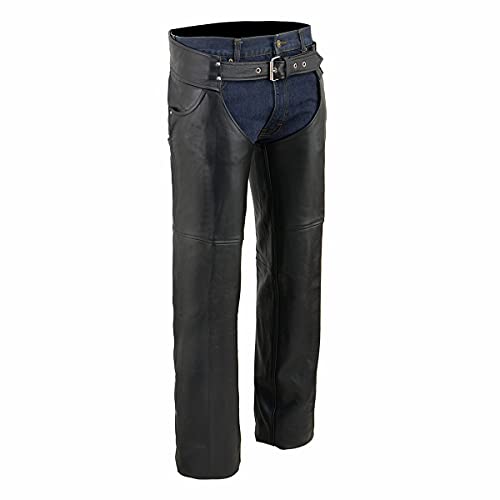 Milwaukee Leather Chaps for Men's Black Premium Leather- Classic Jean Style Pockets Motorcycle Riders Chap - SH1101-7X-Large