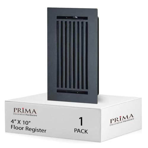 Prima Decorative Floor Register 4x10 – Cast Aluminum Heavy-Duty Air Vent Cover – Matte Black – Walkable Design with Easy-Adjust Louvers – 6x12 Faceplate, 5mm Thick – No Screw Holes