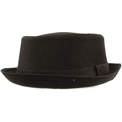 Men's Everyday Cotton All Season Porkpie Boater Derby Fedora Sun Hat S/M Black Cover