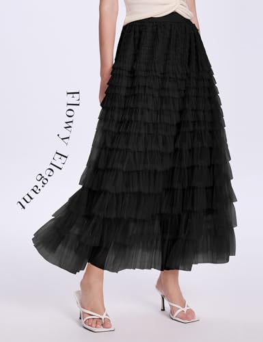 PEHMEA Tulle Maxi Skirts for Women, High Waist A-Line Flowy Elegant Party Wedding Guest Casual Skirt4