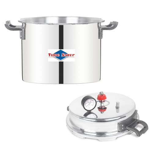 Image of Time Saver ISI Mark Commercial Hard Anodized Aluminum Outer Lid Handi Pressure Cooker - (Silver, 60L)