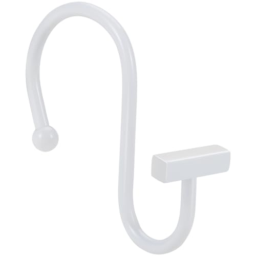 White Shower Curtain Hooks, Rust Proof Shower Curtain Rings for Bathroom, CHICTIE Modern Metal Decorative Shower Hooks Hangers for Shower Curtain Rod, Square T Bar Shape Set of 12