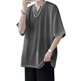 [Breelay] Tシャツ メンズ 半袖 夏服 Vネック プルオーバーッ 大きいサイズ 無地 カジュアル シンプル 快適 通気性 ゆったり おしゃれ 柔らかい肌触り トップス メンズ tシャツ gray M